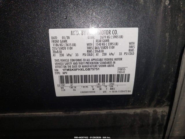2020 FORD EXPLORER 1FMSK8FHXLGB75751 Photo 8