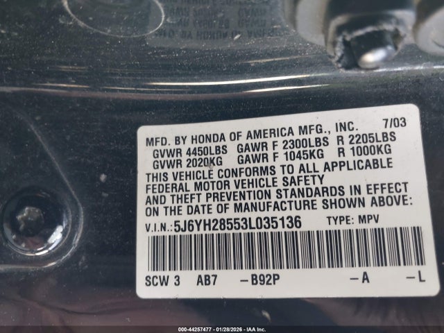 2003 HONDA ELEMENT 5J6YH28553L035136 Photo 8