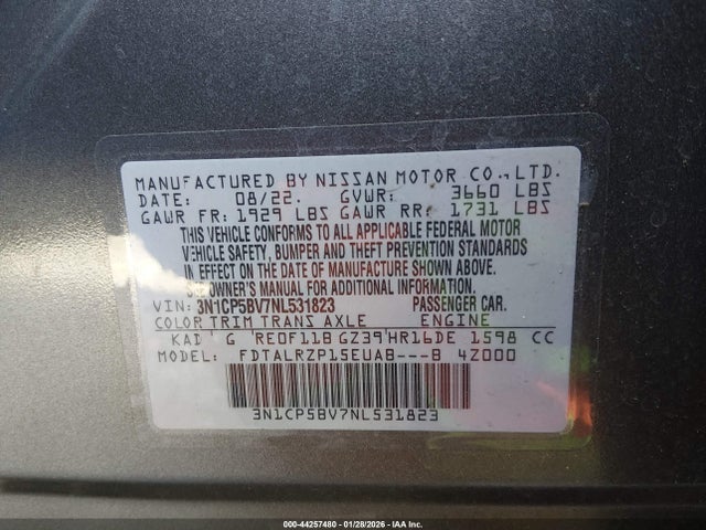 3N1CP5BV7NL531823 Nissan Kicks S Xtronic Cvt