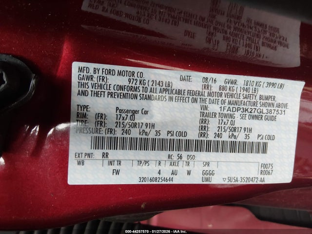 Ford FOCUS SE 2016 1FADP3K27GL387531 Image 9