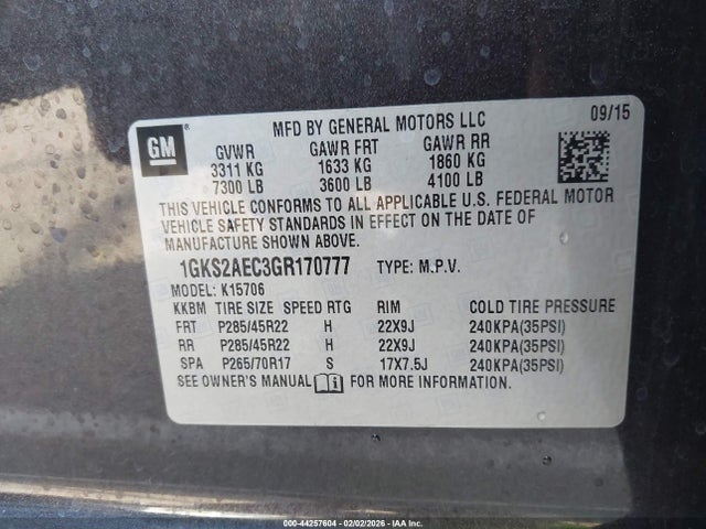 44257604 :رقم المزاد ، 1GKS2AEC3GR170777 vin ، 2016 Gmc Yukon Sle مزاد بيع