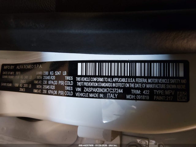 2019 ALFA ROMEO STELVIO ZASPAKBN3K7C37244 Photo 8