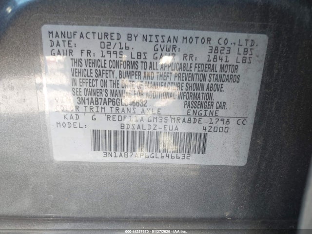 3N1AB7AP6GL646632 Nissan Sentra Fe+ S/s/sl/sr/sv