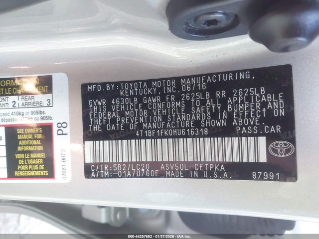 4T1BF1FK0HU616318 Toyota CAMRY XSE