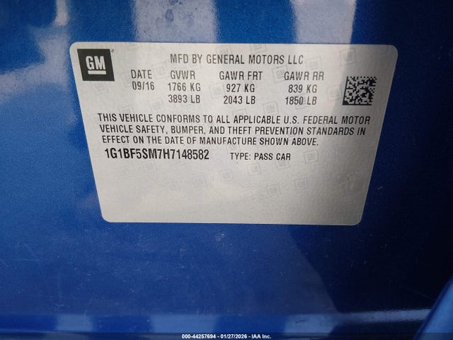 1G1BF5SM7H7148582 Chevrolet Cruze Premier Auto