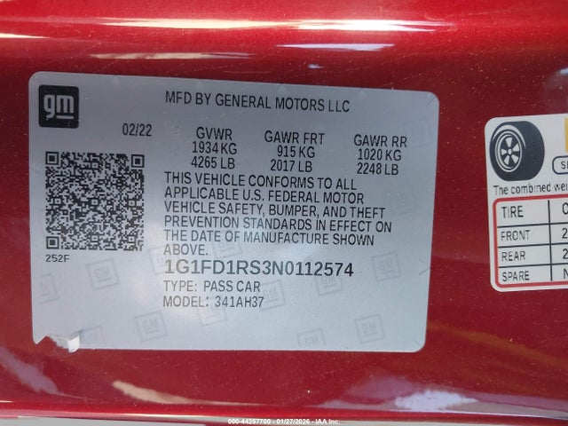 1G1FD1RS3N0112574 Chevrolet Camaro Rwd 2lt
