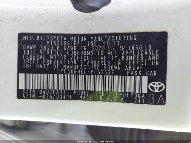 5YFBURHE0EP053537 Toyota COROLLA L