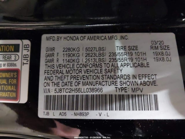 Aukcja sprzedaży 2020 Acura Rdx Technology Package, vin: 5J8TC2H56LL038966, numer aukcji: 44257703