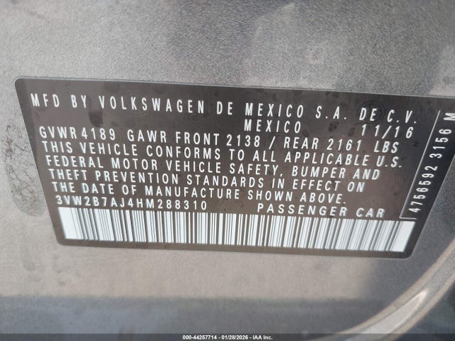 3VW2B7AJ4HM288310 Volkswagen Jetta 1.4t S