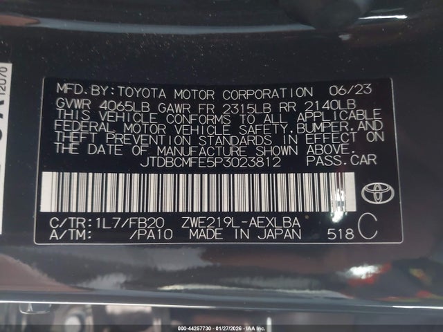JTDBCMFE5P3023812 Toyota Corolla Hybrid Le