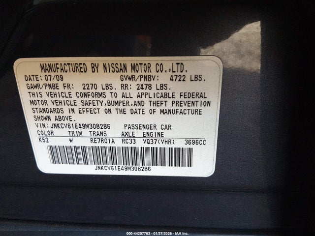 2009 INFINITI G37 JNKCV61E49M308286 Photo 8