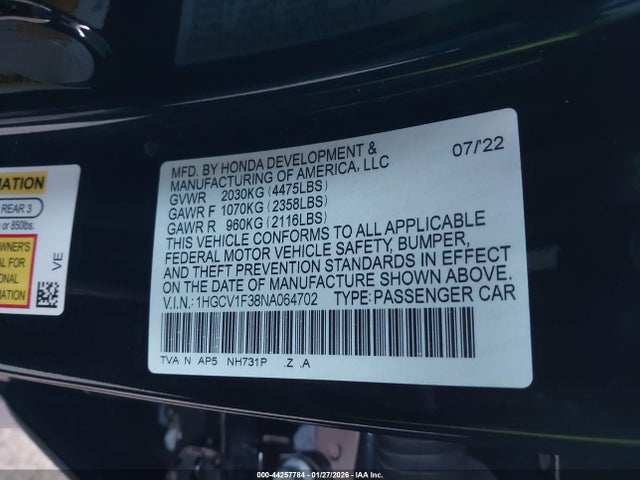 1HGCV1F38NA064702 Honda Accord Sport