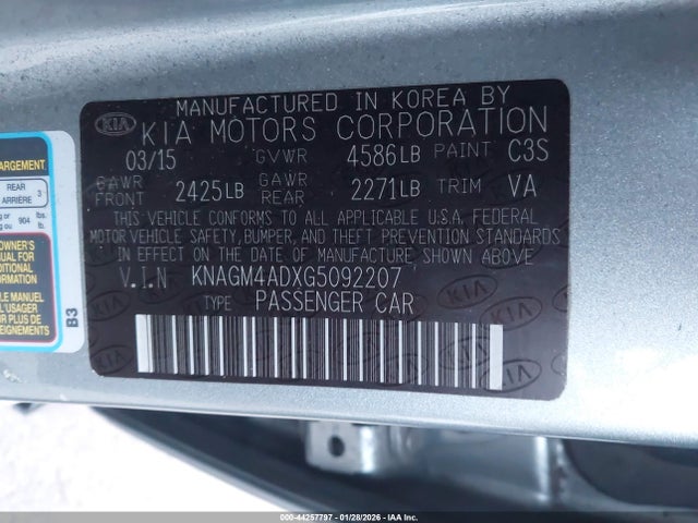 KNAGM4ADXG5092207 KIA OPTIMA HYBRID