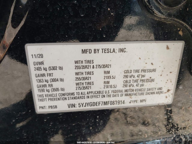 2021 TESLA MODEL Y 5YJYGDEF7MF081914 Photo 8