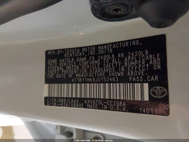 4T1B11HK9JU152463 Toyota CAMRY XLE