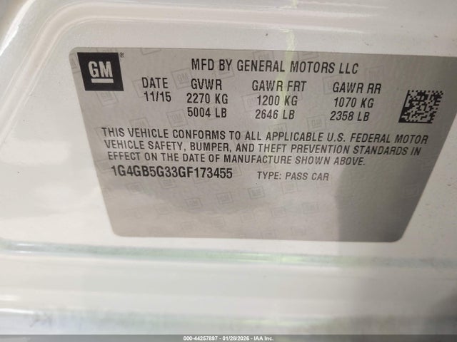 Продажа на аукционе авто 2016 Buick Lacrosse, vin: 1G4GB5G33GF173455, номер лота: 44257897