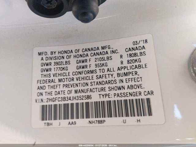 2HGFC3B34JH352586 Honda Civic Ex-t