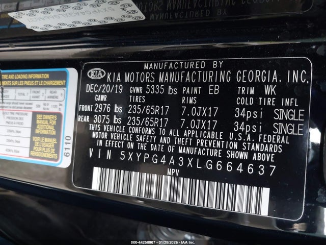 5XYPG4A3XLG664637 KIA Sorento 2.4l L