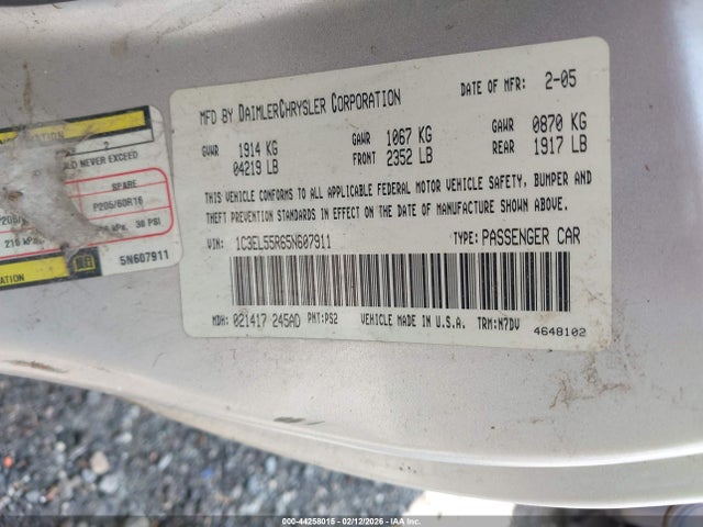 44258015 :رقم المزاد ، 1C3EL55R65N607911 vin ، 2005 Chrysler Sebring Touring مزاد بيع