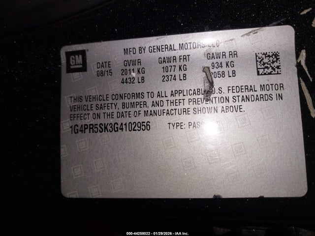 Продажа на аукционе авто 2016 Buick Verano Convenience Group, vin: 1G4PR5SK3G4102956, номер лота: 44258022