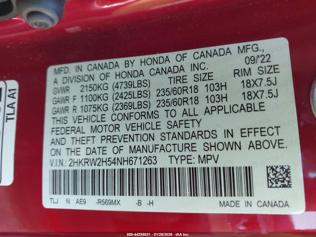 2022 HONDA CR-V 2HKRW2H54NH671263 Photo 8