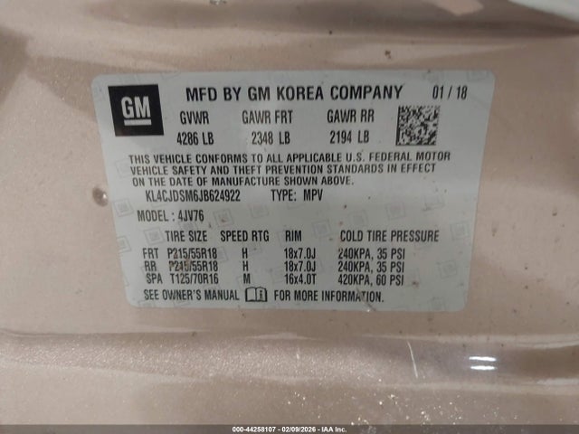Aukcja sprzedaży 2018 Buick Encore Premium, vin: KL4CJDSM6JB624922, numer aukcji: 44258107