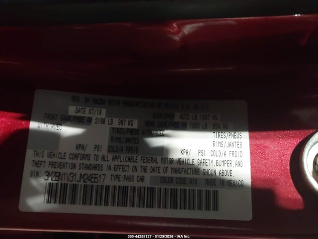 Auction sale of the 2018 Mazda Mazda3 Touring, vin: 3MZBN1V31JM245517, lot number: 44258127