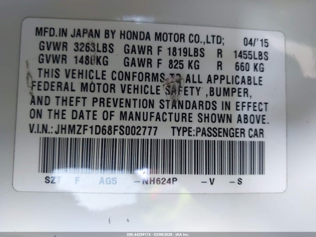 2015 HONDA CR-Z JHMZF1D68FS002777 Photo 8