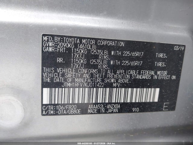 JTMH1RFV7KJ011422 Toyota RAV4 LE