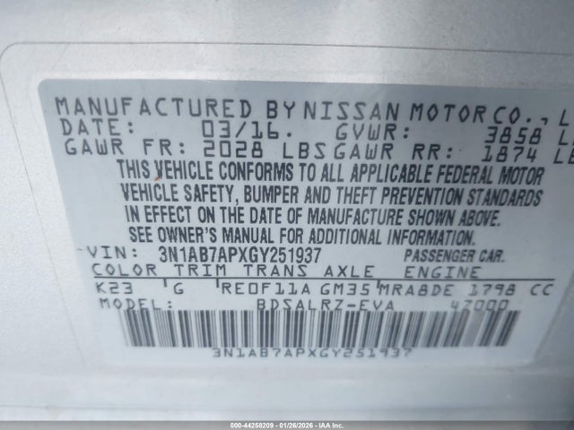 3N1AB7APXGY251937 Nissan SENTRA SR