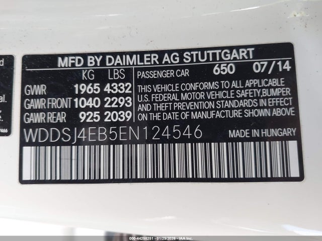 2014 Mercedes-benz Cla 250 მანქანა იყიდება აუქციონზე, vin: WDDSJ4EB5EN124546, აუქციონის ნომერი: 44258251