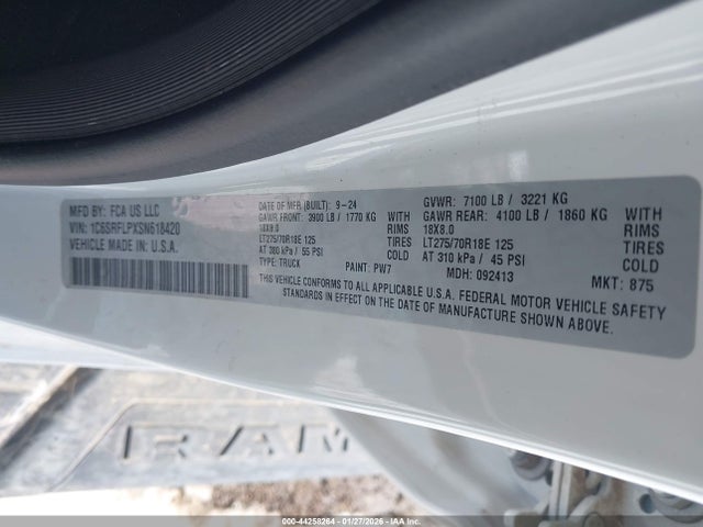 2025 Ram 1500 Rebel  4x4 5'7 Box მანქანა იყიდება აუქციონზე, vin: 1C6SRFLPXSN618420, აუქციონის ნომერი: 44258264