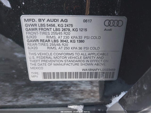 Aukcja sprzedaży 2018 Audi Q5 2.0t Premium/2.0t Tech Premium, vin: WA1BNAFY1J2023459, numer aukcji: 44258284