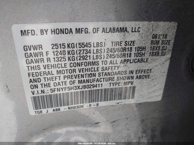 Honda Pilot Ex 2018 5FNYF5H3XJB029411 Image 9