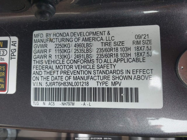 5J6RT6H83NL001218 Honda Cr-v Hybrid Ex-l