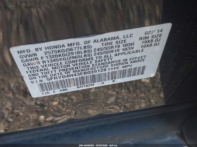 44258365 :رقم المزاد ، 5FRYD4H43EB039128 vin ، 2014 Acura Mdx Technology Package مزاد بيع