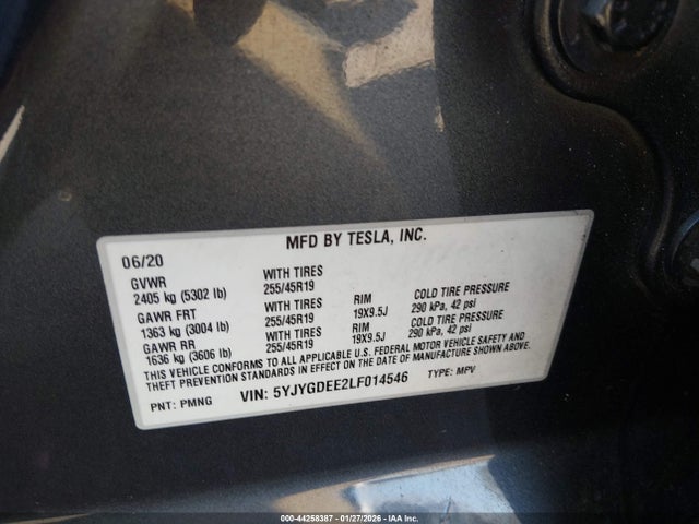 2020 TESLA MODEL Y 5YJYGDEE2LF014546 Photo 8
