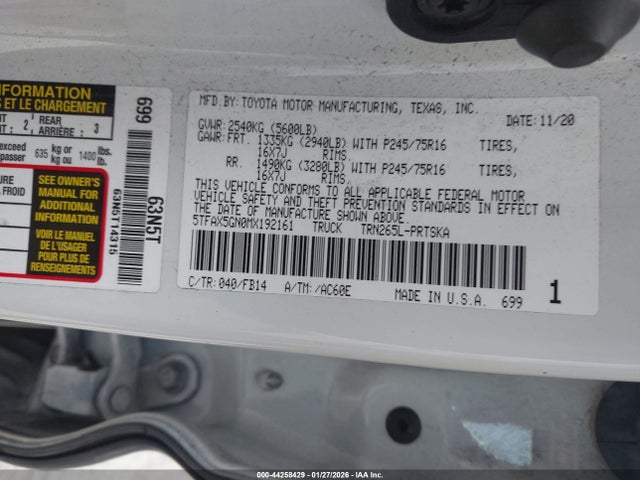 5TFAX5GN0MX192161 Toyota Tacoma Sr