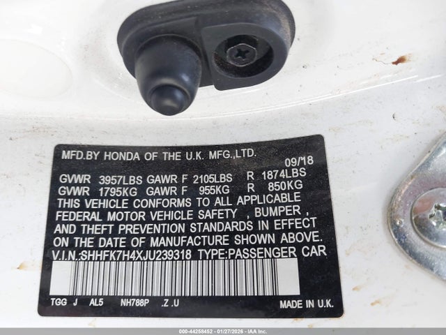 SHHFK7H4XJU239318 Honda Civic Sport