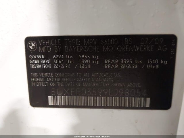 2009 Bmw X5 Xdrive35d მანქანა იყიდება აუქციონზე, vin: 5UXFF03599LJ98054, აუქციონის ნომერი: 44258479