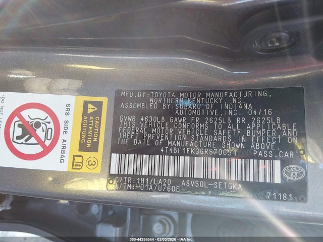 Toyota CAMRY XLE 2016 4T4BF1FK3GR570651 Image 9