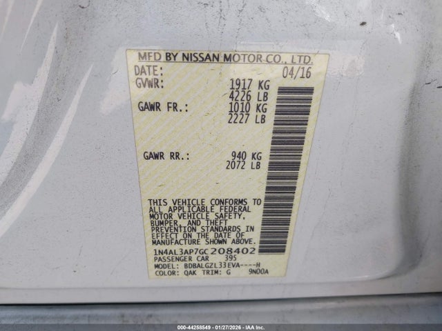 1N4AL3AP7GC208402 Nissan Altima 2.5 S