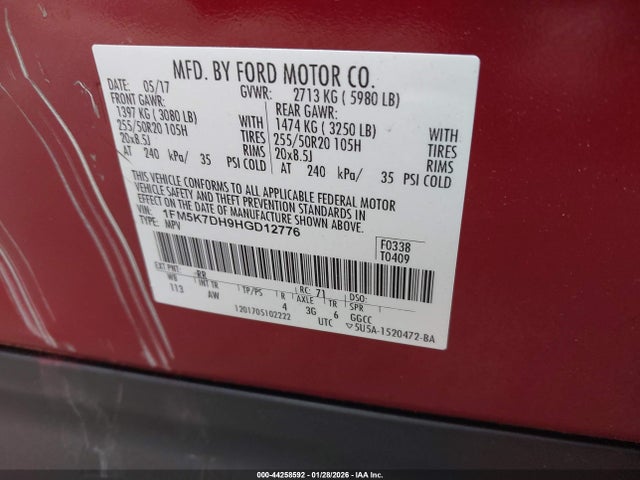 1FM5K7DH9HGD12776 Ford EXPLORER XLT