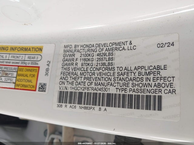 Продаж на аукціоні авто 2024 Honda Accord Hybrid Touring, vin: 1HGCY2F87RA045301, номер лоту: 44258657