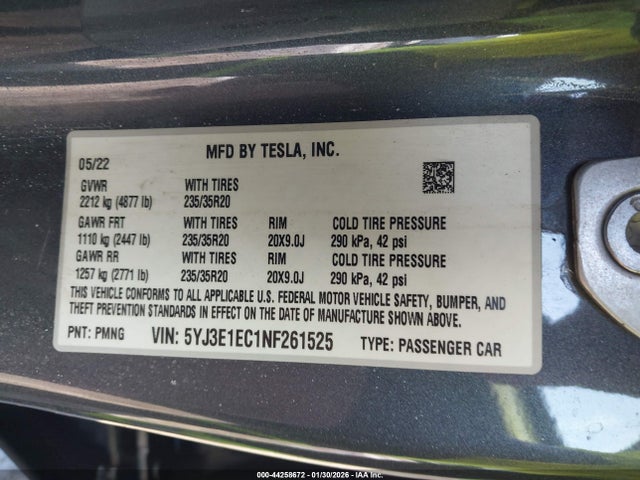 2022 TESLA MODEL 3 5YJ3E1EC1NF261525 Photo 8