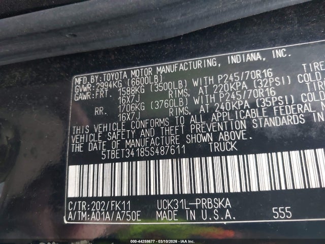 2005 TOYOTA TUNDRA 5TBET34185S487611 Photo 8