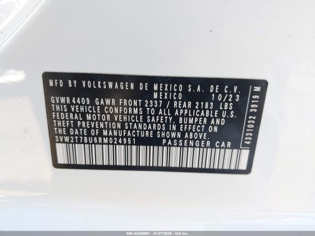 44258691 :رقم المزاد ، 3VW2T7BU6RM024951 vin ، 2024 Volkswagen Jetta Gli 2.0t Autobahn مزاد بيع