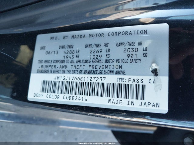 2014 Mazda Mazda6 I Touring მანქანა იყიდება აუქციონზე, vin: JM1GJ1V66E1127237, აუქციონის ნომერი: 44258714