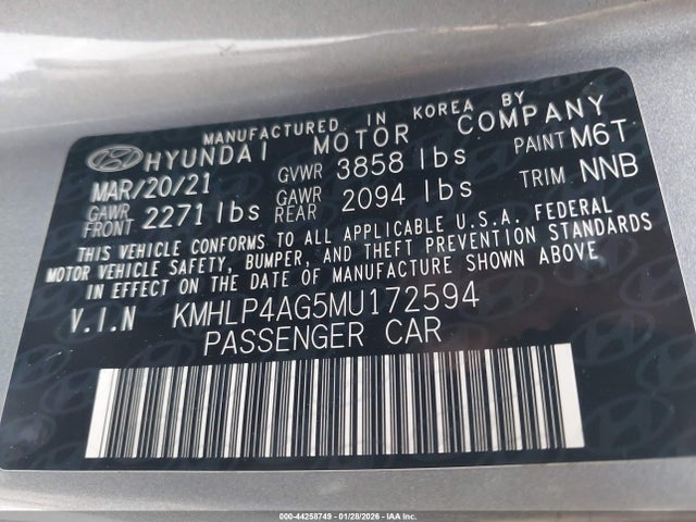 KMHLP4AG5MU172594 Hyundai Elantra Limited