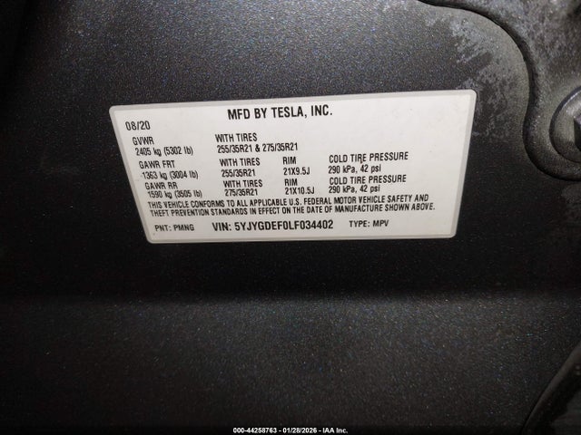Aukcja sprzedaży 2020 Tesla Model Y Long Range Dual Motor All-wheel Drive/performance Dual Motor All-wheel Drive, vin: 5YJYGDEF0LF034402, numer aukcji: 44258763